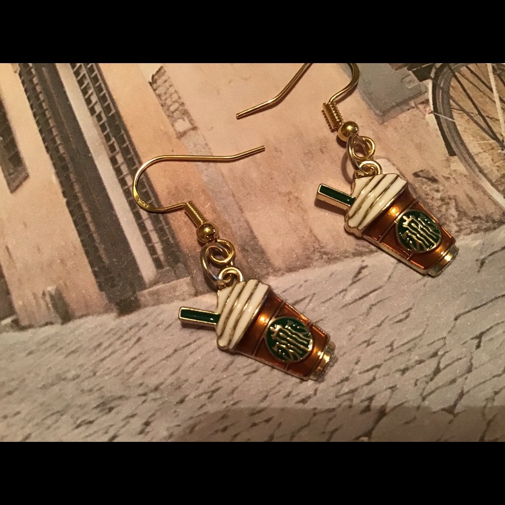 Coffee earrings 925 silver gold 14k new
